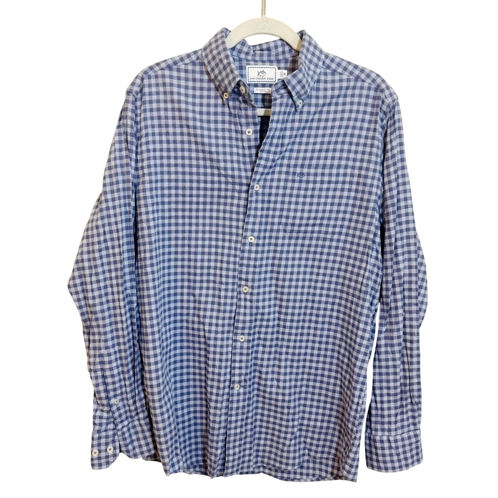 Southern Tide Mens Medium Blue Gingham Check Button Down Shirt Classic Cotton